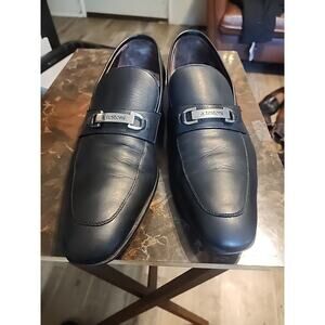 A TESTONI DINAMICO BLACK LEATHER SILVER BUCKLE SLIP ON LOAFERS SHOES 13